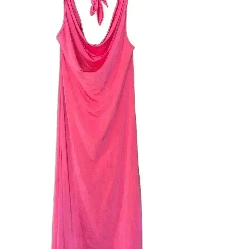 Vibrant Pink Halter Neck Maxi Dress Summer Beach Vacation‎ Cocktail Party E8